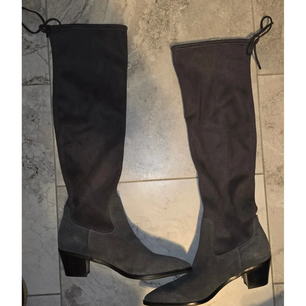 Blondo Waterproof Grey Suede Over The Knee Boots Pointed Toe Block Heel Sz 12M